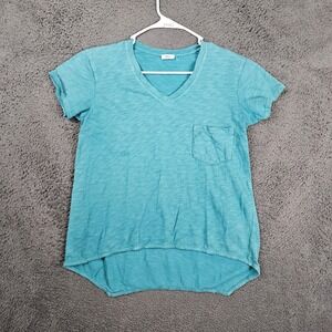Wilt Womens Medium Teal Blue Knit V-Neck Pocket T-Shirt